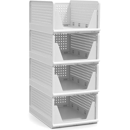 Sorbus 4 Pack Medium Shelf Organizer with Open Front Design Under Shelf for Closet Bathroom Kitchen Garage Plastic Stackable Storage Baskets - size: 4 Medium