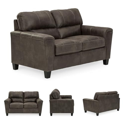 Signature Design by Ashley Modern Faux Leather Loveseat, Small Sofa, Gray | Sag-resistant proprietary platform foundation, Compact 61-inch profile for tight spaces, Navi Series - color: Grey, style: Loveseat