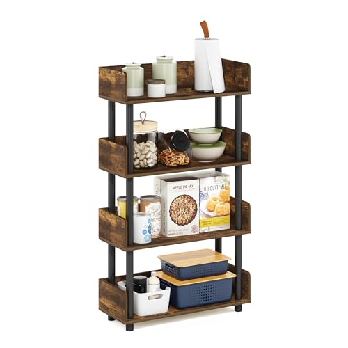 Furinno Turn-N-Tube 4-Tier Toolless Display Rack, Amber Pine/Black - color: Amber Pine/Black, size: 4-Tier Display Rack