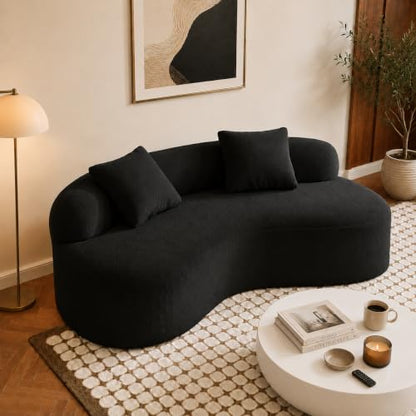 79" Curved Loveseat, Boneless Deep Seat Boucle Cloud Sofa, Black | Curved boneless design, deep plush seating, soft boucle upholstery and 2 pillows deliver cloud-like comfort for living rooms. - color: Black