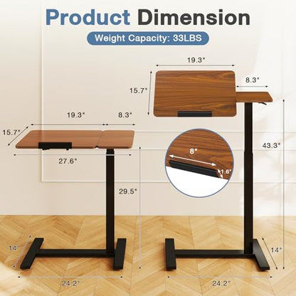 DUMOS Adjustable Bedside Overbed Table with Wheels, Brown | Laptop Standing Desk with Tilting Top Height, Mobile Rolling Computer Cart for Hospital Home Bedroom Use - color: Rust Brown, size: 27.5" x 15.7" x 43.3"