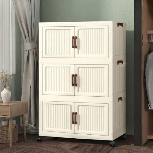 275QT Modular Stackable Storage Cabinet, Rolling Lidded Storage Containers with Wheels, Collapsible Drawer Storage Bins for Clothes, Toys, Bedroom, Dorm Room Organization, Cream White（3 Pack） - size: 3 Pack 27 L x 15 W x 40 H