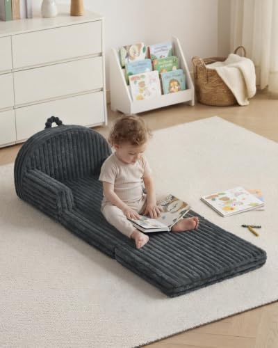 Blissful Diary Kids Couch, 2-in-1 Soft Kids Sofa, Kids Sofa Chair, Comfy Kids Furniture for Playroom, Reading & Play, Fuzzy Dark Gray - color: Fuzzy Dark Gray
