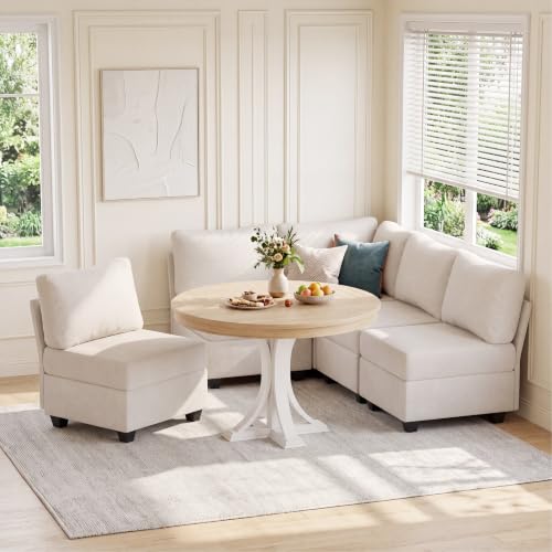 Breakfast Nook Bench with Storage, 5 Seats Modular Corner Banquette Seating | Dining Settee Couch, Hidden Storage, Modular L Shaped Upholstered Backrest, Fits Kitchen Dining Nooks, Beige - size: 5 Seats