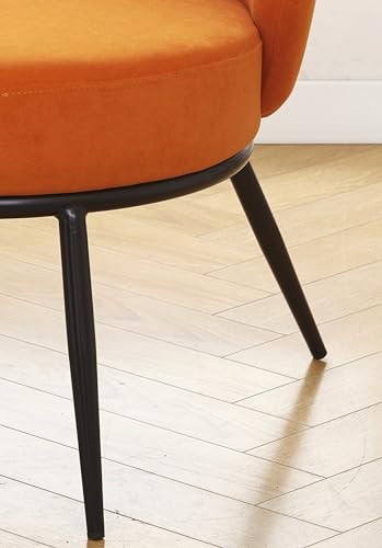 GDFStudio 27" Modern Accent Chair, Comfy Lounge Chair, Velvet Upholstered Chair, Mid Century Modern Armchair with Metal Leg, Solid Wood Frame, Cushion Barrel Side Chair for Living Room Bedroom, Orange - color: Orange + Velvet