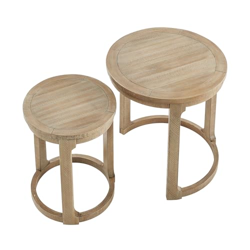 24" Round Nesting Coffee Table Set of 2, Solid Wood Coffee Tables Mid Century Rustic Farmhouse Side End Tea Table for Living Room, Apartment (Light Brown) - color: 24" Light Brown