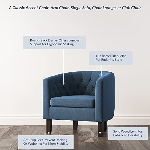 BELLEZE Accent Barrel Arm Chair Set of 2, Modern Comfy Upholstered Tufted Club Chair with Sturdy Legs and Linen Fabric for Bedroom Living Room - Navy Blue - color: Navy Blue, size: 2 x Linen Chair