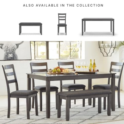 Signature Design by Ashley 6-Piece Dining Table Set with Bench, Gray | Plush gray polyester seats, Wood, veneer and engineered wood build, Space-saving tuck-under bench, Bridson Series - color: Grey