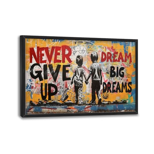 Colorful Graffiti Street Wall Art Inspirational Banksy Street Pop Wall Decor Never Give Up Dream Big Large Canvas Prints Framed Posters Artwork Motivational Quotes for Kids Bedroom Office Gym 36"x24" - color: Never Give Up, size: 36"L x 24"W