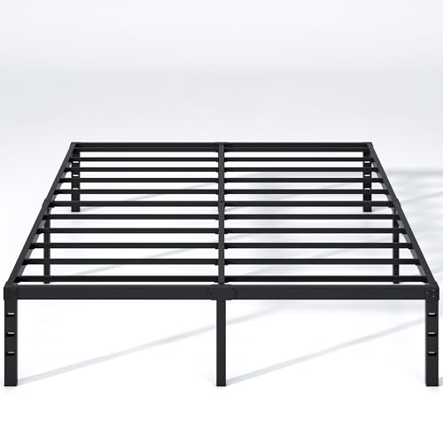 NEW JETO Metal Bed Frame,Queen Size Bed Frame with Storage Space,18 Inch | Heavy Duty Sturdy Mattress Foundation,Easy Assembly,No Box Spring Needed, Black - size: Queen, style: 18 Inch