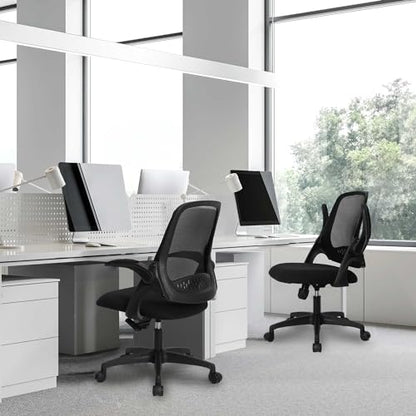 NEO CHAIR Office Desk Chair, Ergonomic Mesh with Flip-Up Armrests, Black | Lumbar Support, Height Adjustment, 360° Swivel and Rolling Base, Space-Saving Design for Home Office, Vanity or Study - color: Black