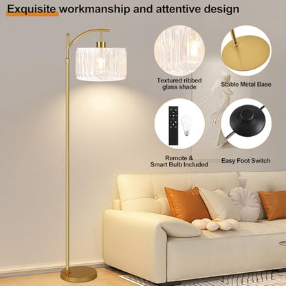 QIYIZM Glass Floor Lamp for Living Room,Bedroom,Gold Dimmable Standing Lamp with Remote,Brass White Tall Lamp Boho Mid Century Modern Floor Lamps Arc Floor Light Lamp Girls Kids Bohemian - size: 26-Floor Lamp