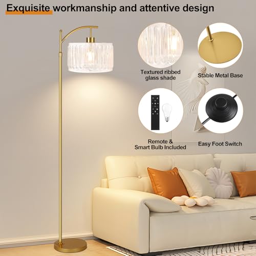 QIYIZM Glass Floor Lamp for Living Room,Bedroom,Gold Dimmable Standing Lamp with Remote,Brass White Tall Lamp Boho Mid Century Modern Floor Lamps Arc Floor Light Lamp Girls Kids Bohemian - size: 26-Floor Lamp