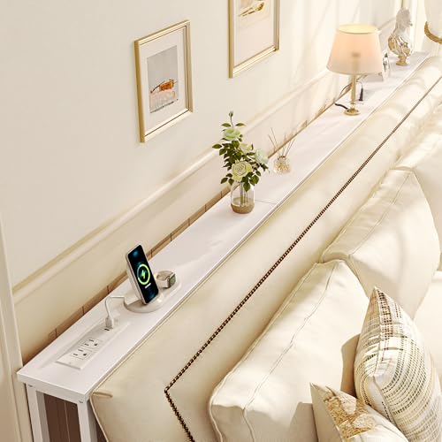 SUPERJARE 102 Inch Sofa Table with 2 Power Outlets and USB-C Ports | 5.9 Inch Narrow Console Table with Storage, Extra-Long, for Entryway Hallway Couch Behind Sofa, Small Spaces, White - color: White, size: 5.9"D x 102.3"W x 29.7"H