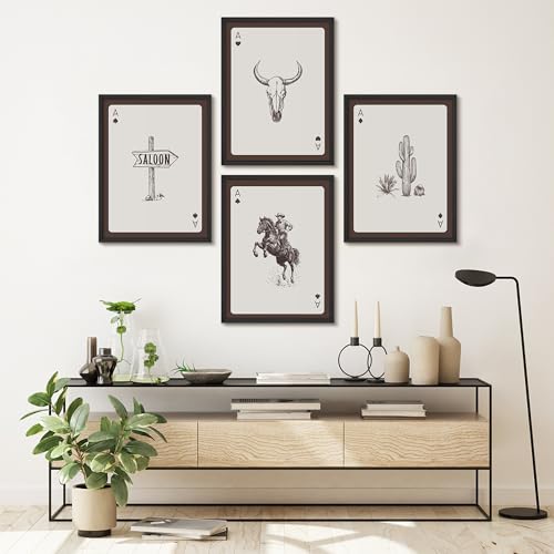 SIGNWIN Framed Poster Set Wild West Ace Playing Cards Vintage Cowboy Illustrations Modern Art Decorative Minimalist Multicolor for Bedroom - 11"x14"x4 BLACK - color: AD03-2601-YUK01, size: 11"L x 14"W, style: Black Frame