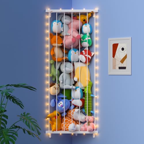 Stuffed Animal Storage Shelf Organizer(Patented) - Corner Stuffed Animal Holder Length Adjustable - Wall Plush Storage for Nursery Playroom Bedroom Kids Room (Milky White, Standard) - color: Milky White, size: Standard