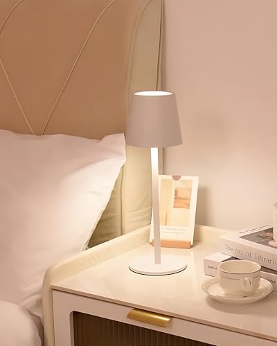 JACKYLED Cordless Table Lamps Rechargeable, 3 Adjustable Height, 5000 Capactiy Operated, 3 Colors Smooth Dimming, Portable LED Waterproof Table Lamp for Dining, Bedroom, Outdoor (2 Pack) - color: White, size: 2 Pack-Round Base