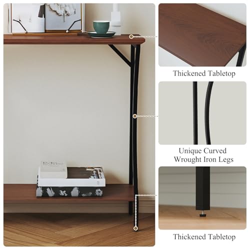 ARTPOWER Console Table with Built-in Power Outlets, Wood Narrow Behind Couch Sofa Table with Charging Station, Skinny Entryway Table with Open Shelf for Living Room, Hallway,Foyer,Set of 2, Brown - color: Brown, size: 2-packs