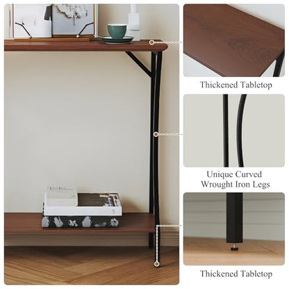 ARTPOWER Console Table with Built-in Power Outlets, Wood Narrow Behind Couch Sofa Table with Charging Station, Skinny Entryway Table with Open Shelf for Living Room, Hallway,Foyer,Set of 2, Brown - color: Brown, size: 2-packs