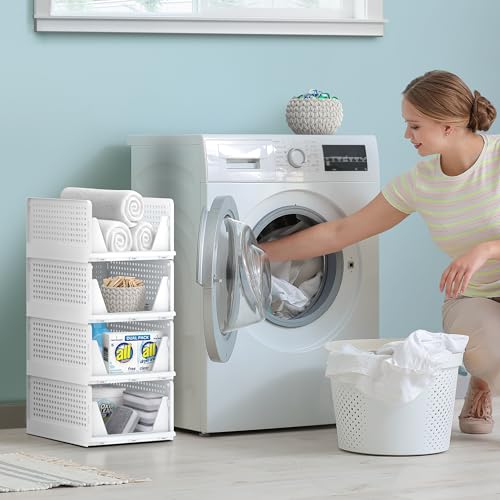 Sorbus 4 Pack Medium Shelf Organizer with Open Front Design Under Shelf for Closet Bathroom Kitchen Garage Plastic Stackable Storage Baskets - size: 4 Medium