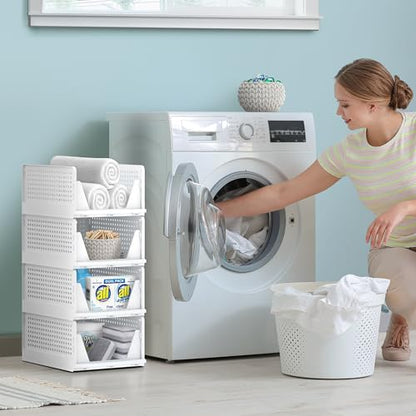Sorbus 4 Pack Medium Shelf Organizer with Open Front Design Under Shelf for Closet Bathroom Kitchen Garage Plastic Stackable Storage Baskets - size: 4 Medium