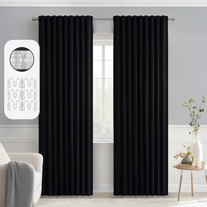 MIULEE Black Back Tab Blackout Curtains 52x80 Inch Length 2 Panels Set | Rod Pocket Pinch Pleated, Thermal Insulated, Room Darkening, Light Blocking Drape, Halloween Curtains for Living Room Bedroom - color: Black, size: 52"W x 80"L (Pack of 2)
