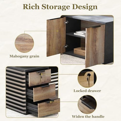 SAINTCY L Shaped Executive Standing Desk with Drawers, 70.87In Large Modern Adjustable Heigh Office Desk w/File Cabinet, AC/USB, 2.56" Thick Floating Desktop,for Home Office, Studio - color: Left, size: 62.99"D x 70.87"W x 29.5"H