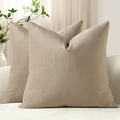 Throw Pillow Covers 22x22 Taupe: Pack of 2 Cozy Soft Velvet Square Modern Luxury Decorative Throw Pillow Cases for Sofa Couch Living Room Bed Home Decor - color: Cobblestone, size: 22" x 22" (Pack of 2)