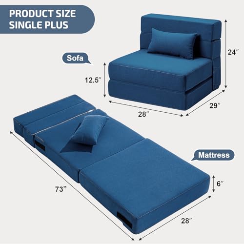 SUYOLS Folding Sofa Bed with Pillow- Convertible Chair Floor Couch & Sleeping Mattress, Foldable Memory Foam Sleeper for Living Room/Dorm/Guest Room/Home Office/Apartment/Loft, Single28,Navy Blue - color: Navy Blue, size: Single(28" Width)