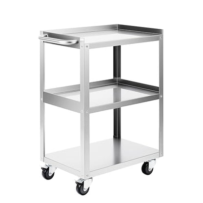 Hally Stainless Steel Utility Cart 3 Tier NSF Rolling Carts 24" Lx16 Wx34 H | Commercial Heavy Duty Metal Mobile Food Cart, with Handle and Wheels, for Kitchen, Restaurant, Hospital, Laboratory and Home - size: 16''x24''x34''