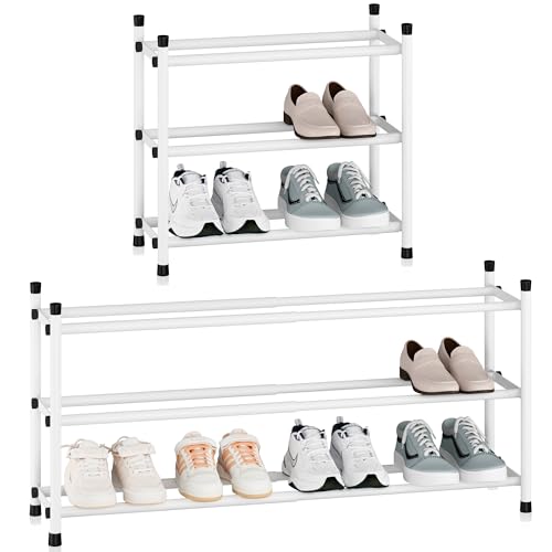 STORAGE MANIAC Expandable Shoe Rack, 12 Pairs Stackable Small Shoe Rack, Metal Adjustable Shoes Organizer for Closet, Entryway, Hallway, Garage, Front Door, Shoes Shelves, White 3 Tier - color: White, size: 3 Tier