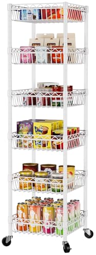 SINGAYE 6 Tier Shelf Wire Shelving Adjustable Storage Shelves Basket Rack | Adjustable Shelves with Wheels Metal Storage Unit Closet Bathroom Organizers Pantry Kitchen Garage Laundry Room White - color: White, size: 6-Tier[13.5"Dx13.5"Wx63"H]