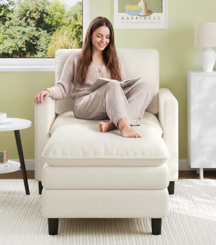 Welzona 3-Layers Cloud Accent Chair with Ottoman, 33" Teddy Reading Chair | Comfy Teddy Fabric, Washable Covers, Tool-Free Setup, All-wood Arm Chair and Ottoman Sets for Living Room, Bedroom, Beige - color: Beige, size: cloud chair & ottoman