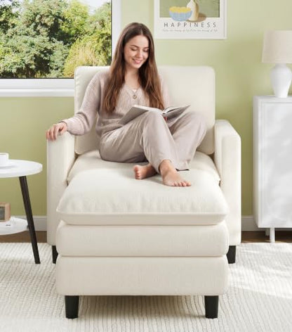 Welzona 3-Layers Cloud Accent Chair with Ottoman, 33" Teddy Reading Chair | Comfy Teddy Fabric, Washable Covers, Tool-Free Setup, All-wood Arm Chair and Ottoman Sets for Living Room, Bedroom, Beige - color: Beige, size: cloud chair & ottoman
