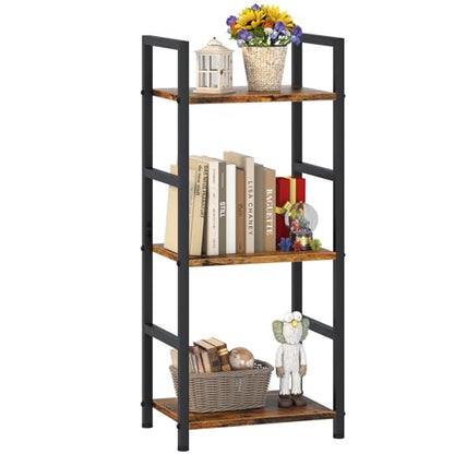 Bookshelf Storage Shelf Bookcase, 3 Tier Industrial Bookcase,Small Book case for Living Room, Bedroom, and Home Office, Easy Assembly Free Combination Multi-Functional Organizer(3 Tier,Rustic Brown) - size: 3 Tier