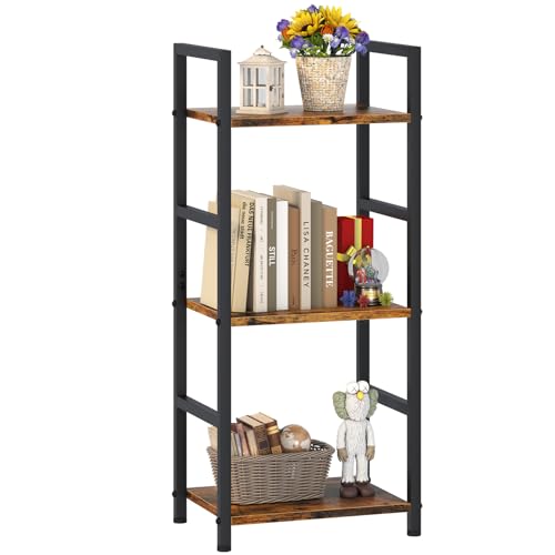 Bookshelf Storage Shelf Bookcase, 3 Tier Industrial Bookcase,Small Book case for Living Room, Bedroom, and Home Office, Easy Assembly Free Combination Multi-Functional Organizer(3 Tier,Rustic Brown) - size: 3 Tier
