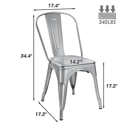 Devoko Metal Indoor-Outdoor Chairs Distressed Style Kitchen Dining Chairs Stackable Side Chair with Back Set of 4 (Silver) - color: Silver