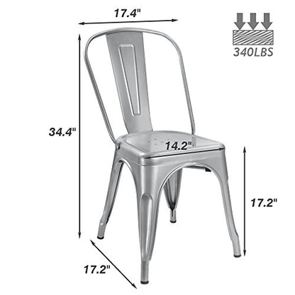Devoko Metal Indoor-Outdoor Chairs Distressed Style Kitchen Dining Chairs Stackable Side Chair with Back Set of 4 (Silver) - color: Silver