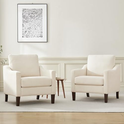 VKNOW Accent Chairs, Living Room Chairs with Wood Legs, Beige | Mid Century Armchair, Flexible Cushion, No Tool Assembly, Removable Cushion, Upholstered Single Sofa For Living Room, Bedroom - color: Beige