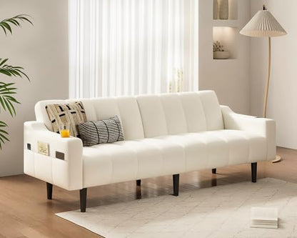 80'' Futon Sofa Bed,Faux Leather Futon Sleeper Sofa, Convertible Loveseat with Adjustable Sofa Backrest,Modern Couches for Living Room, Bedroom, Apartment, Office (Beige) - color: Faux Leather Beige