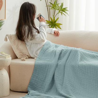 Love's cabin 100% Cotton Muslin Blanket, 6 Layer Lightweight Breathable Gauze King Size Blanket 108 x 90 Inches, Soft Summer Blanket for Bed, Cyan - color: Cyan, size: King(108"x90")