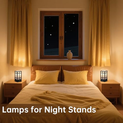 Beside Table Lamp set of 2 with AC Outlet, USB A & C Charging Port,Small Rectangular Nightstand Lamp with Bamboo Linen Shade,LED Bulbs Included,Tabletop Reading Lamp for Living Room/Dorm/Office - color: Pure Black