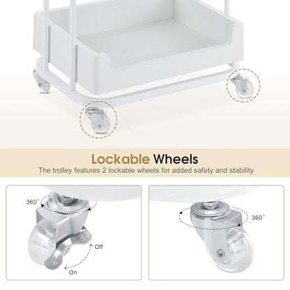 BarberPub 3-Tier Salon Trolley Cart with Drawer, Metal Frame White 2086 - color: White