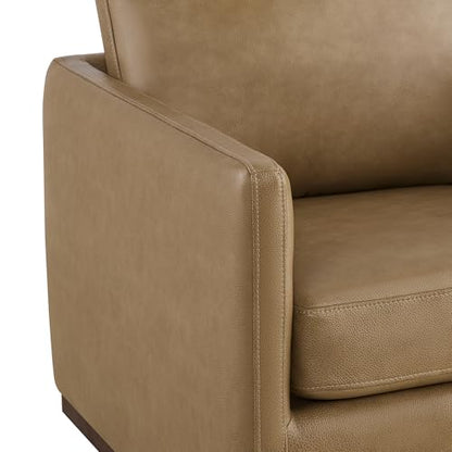 CHITA Genuine Leather Swivel Chair, Wood Frame, Fully Assembled, Mocha | Leather Arm Chair with 360° Swivel Solid Wood Base, Mid Century Modern Living Room Chair, 33"Dx30"Wx33"H, 300 Lb Capacity - color: Mocha