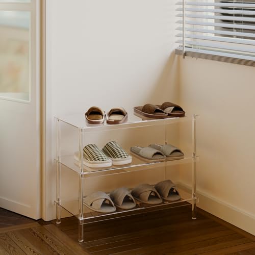 Aquiver 3-Tier Acrylic Shoe Rack - Modern Freestanding Shoe Storage Shelf for Entryway, Closet - 25.6'' L x 11.8'' W x 20.3'' H, Easy Assembly & Clean - size: 25.6''L x 11.8''D x 20.3''H