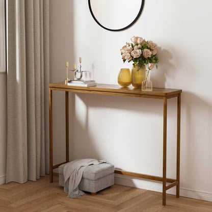 VASMIA Console Table, Entryway Table, Narrow Sofa Table, 39" Bamboo Hallway Table for Entryway, Living Room, Bedroom, Foyer, Walnut - color: Walnut, size: 9.44"D x 39.37"W x 29.52"H
