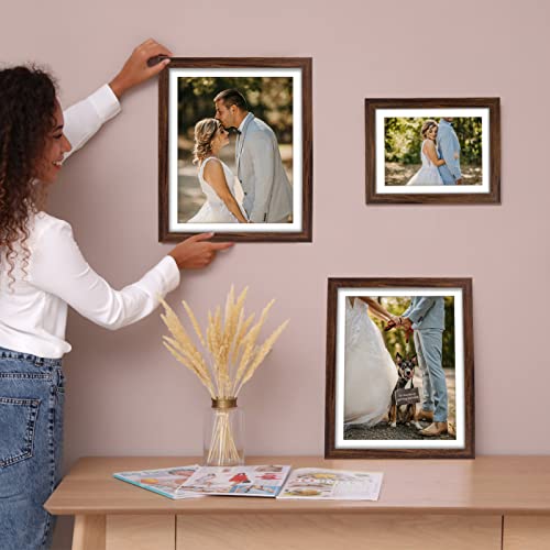 Giftgarden Brown Picture Frames with Mat for Multiple Sizes Photos, Four 4x6, Four 5x7, Two 8x10, Assorted Gallery Frame Collage for Wall or Tabletop, Set of 10 - color: Brown