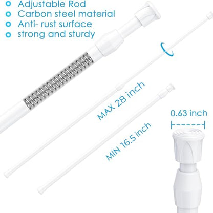 MEXAU White Tension Curtain Rod 16 - 28 inch Spring Tension Rod Curtain Rod Adjustable Spring Rod Extendable Tension Rod for Kitchen, Bathroom, Window, Closet. | Adjustable Curtain Rods No Dilling Extendable Spring Tension Rod Short Curtain Rod for Window