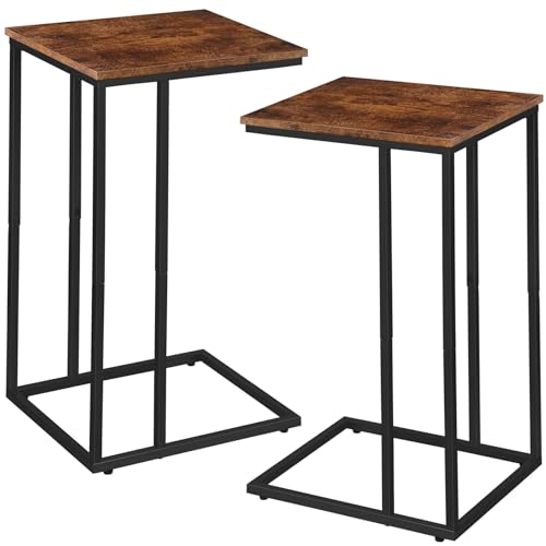 C Shaped Side Table Set of 2, Skinny Sofa Table for Sofa and Bed, Couch Tables That Slide Under, Small End Tables for Living Room, Bedroom or Small Spaces, Rustic Brown - color: Rustic Brown