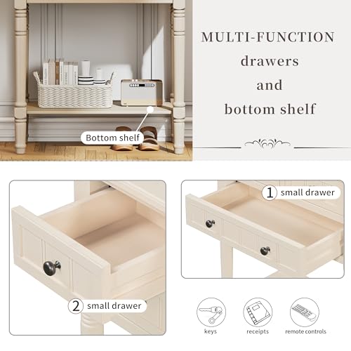 Knocbel Narrow Console Table with 3 Storage Drawers and Bottom Shelf, Entryway Hallway Foyer Slim Sofa Table for Small Spaces, Easy Assembly (Beige) - color: Beige